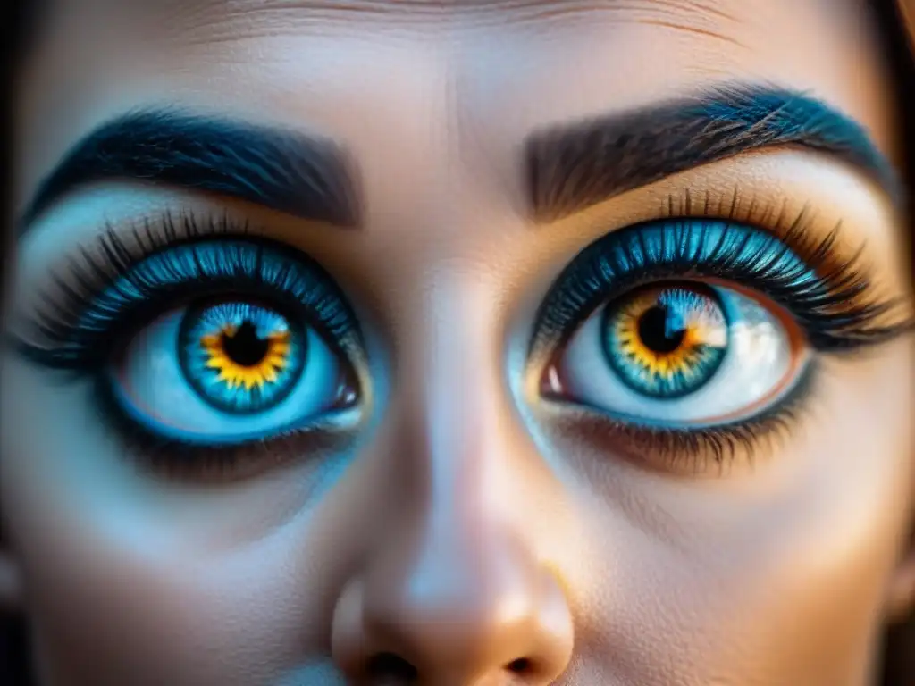 Mirada profunda: Detalle impactante de dos ojos en intenso contacto visual Un acercamiento detallado de dos ojos en intenso contacto visual, resaltando la complejidad del iris y la pupila