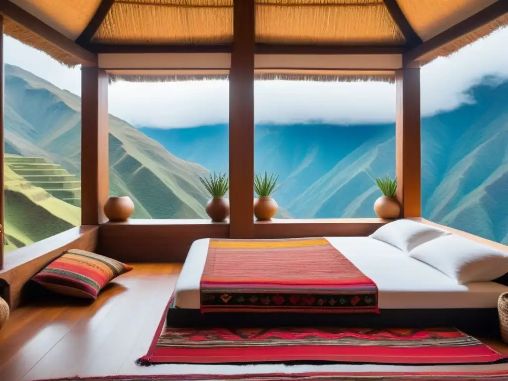 Acogedor homestay en los Andes peruanos con textiles tradicionales, madera cálida y vista a la montaña