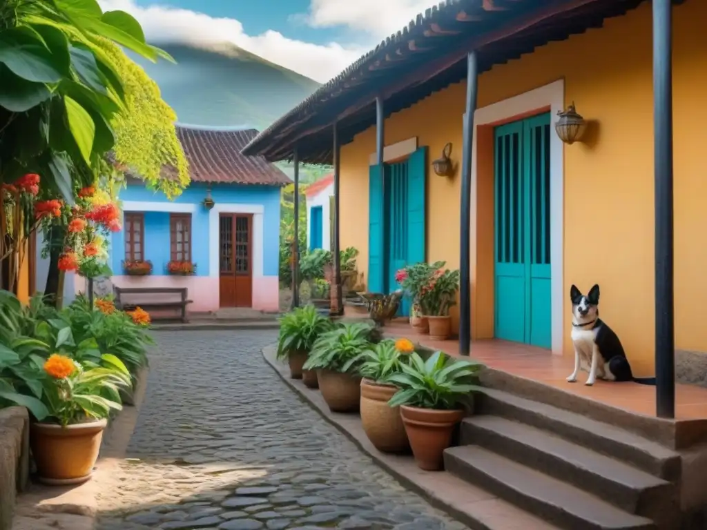 Encantadora casa tradicional en pueblo latinoamericano Acogedor homestay en pueblo latinoamericano, con arquitectura tradicional y vibrantes colores, rodeado de exuberante vegetación y flores