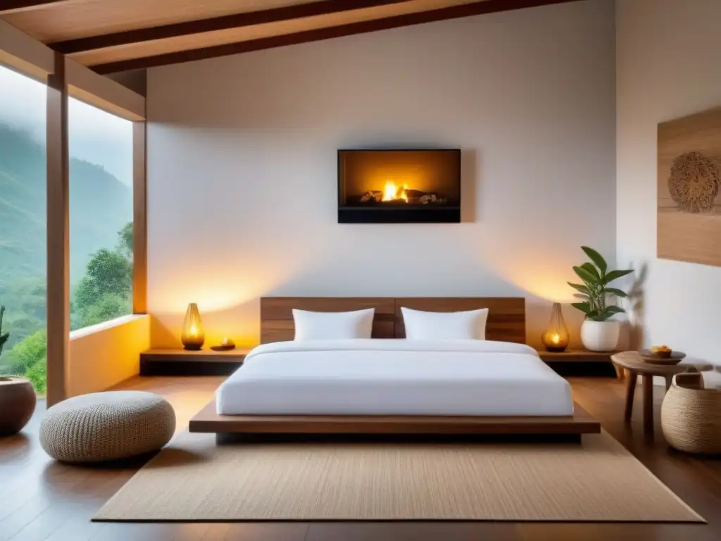Un acogedor homestay en Norteamérica para viajeros, con mobiliario de madera rústico, iluminación cálida y decoración local