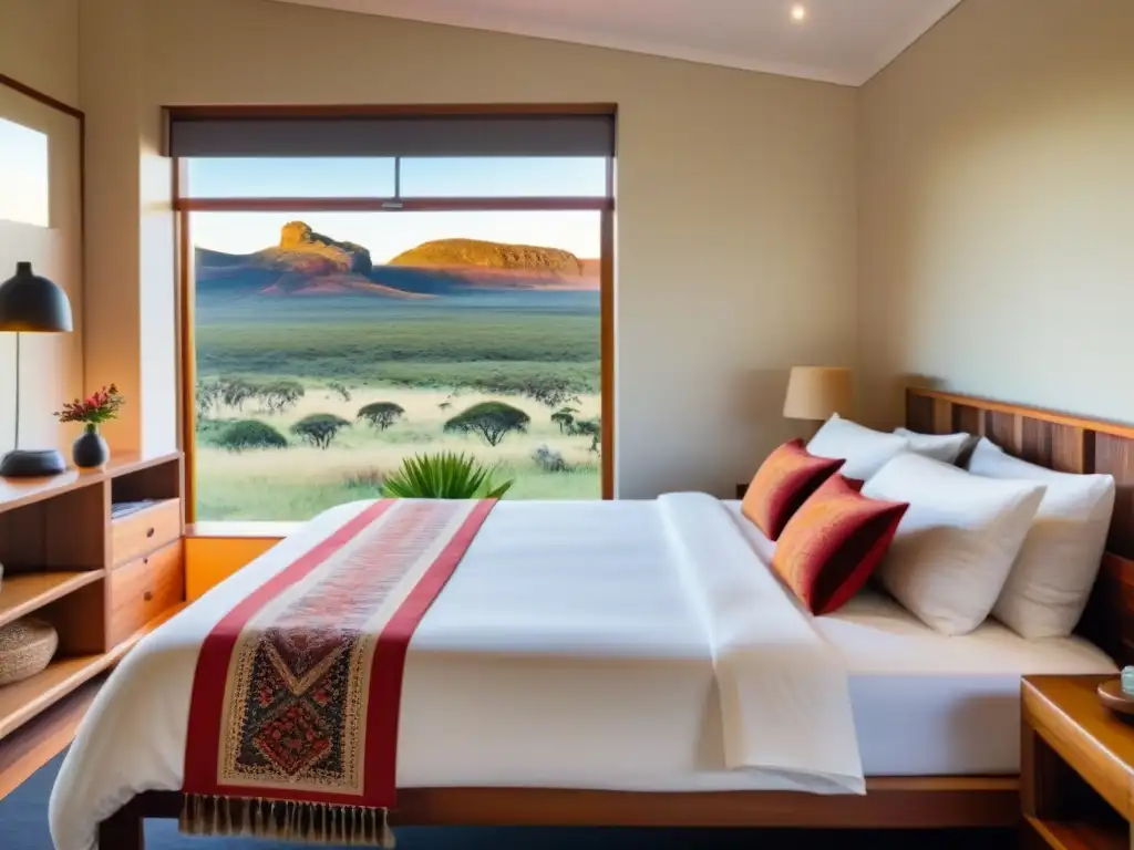 Acogedora habitación de homestay en Australia con cama hecha, flores nativas y vistas al Outback