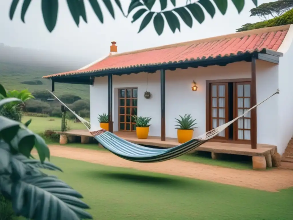 Acogedor homestay en Uruguay: tradición y naturaleza Acogedora casa tradicional con techo de tejas rojas en Uruguay, rodeada de vegetación
