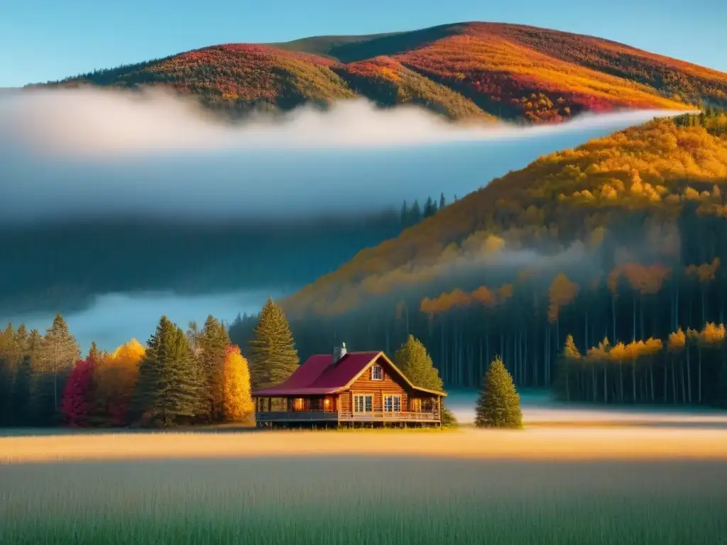Encantador homestay en otoño en América del Norte Acogedora fotografía de homestay cultural en Norteamérica durante un vibrante atardecer otoñal