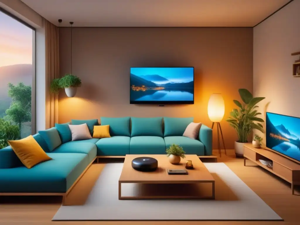 Salón acogedor: fusión cultural y tecnología innovadora Una acogedora sala de estar de homestay, donde la cultura y la tecnología se fusionan para enriquecer experiencias homestay culturales tecnología