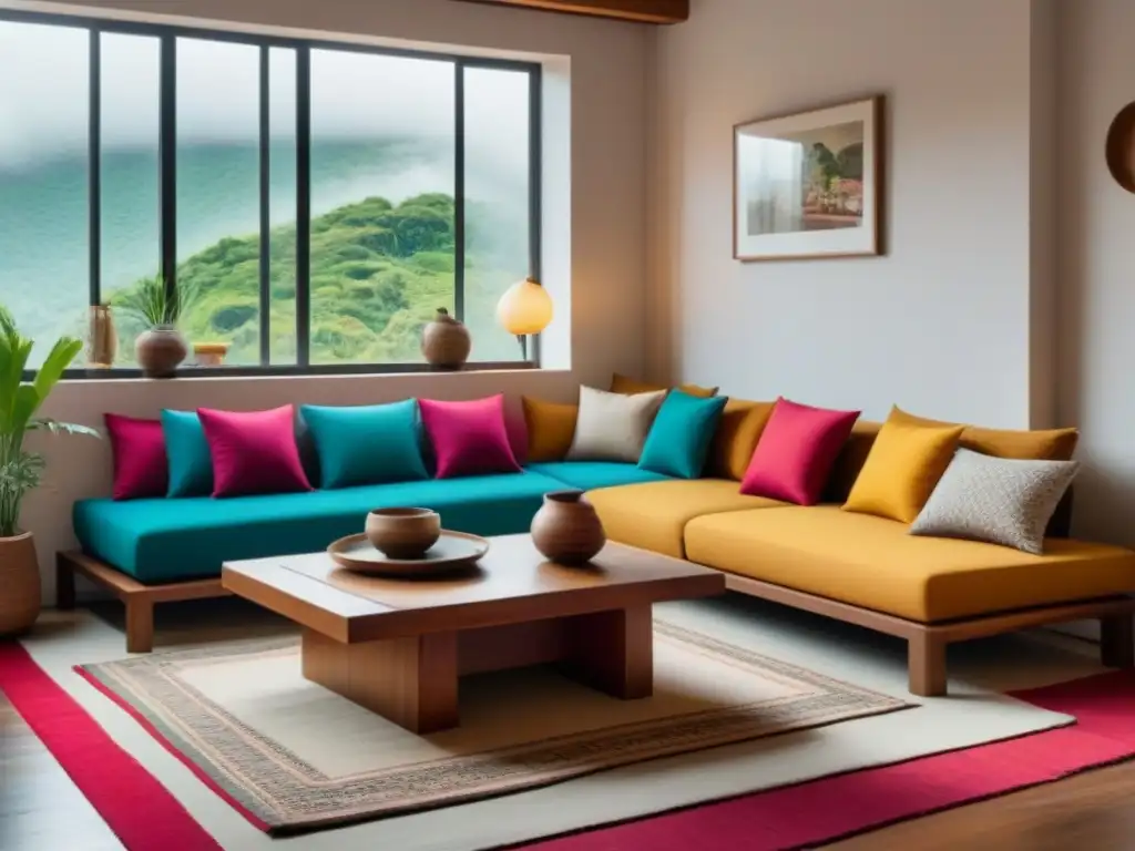 Acogedora sala de estar en homestay: confort y calidez Acogedora sala de estar en homestay con tonos cálidos y elementos culturales