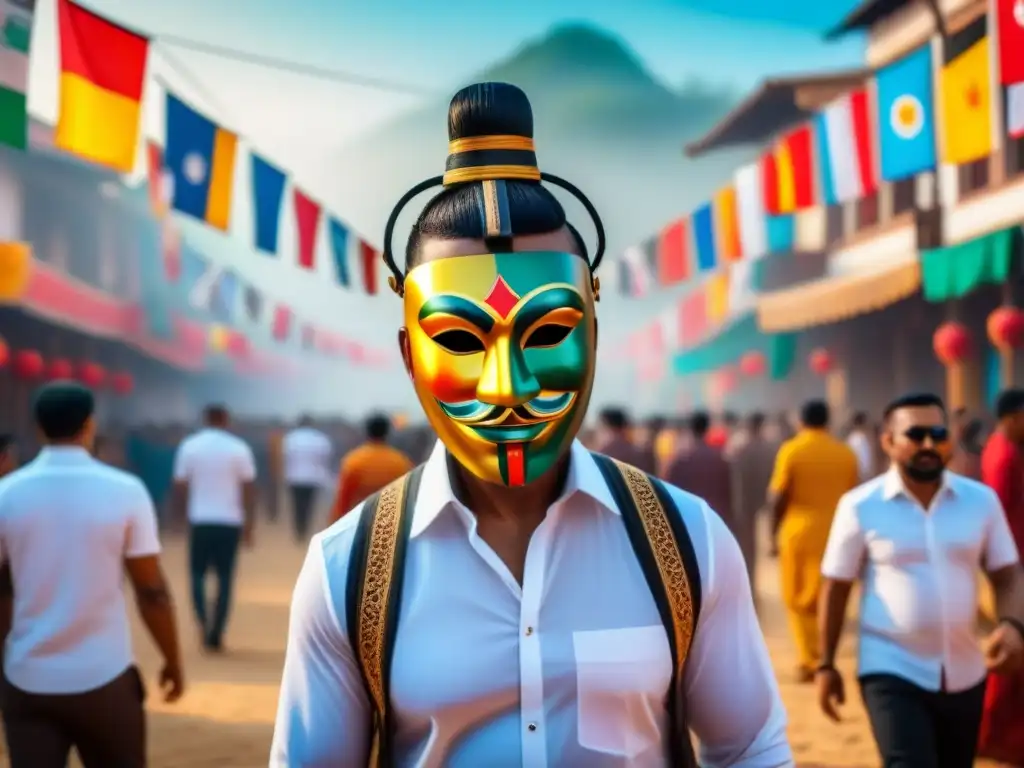Alianza festivales culturales turismo: símbolos vibrantes de festivales culturales de todo el mundo en una imagen minimalista
