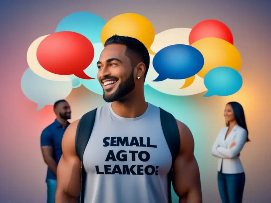 Experiencia de aprendizaje de idiomas envolvente y diversa Un ambiente acogedor de aprendizaje de idiomas con personas hablando diferentes lenguas en burbujas