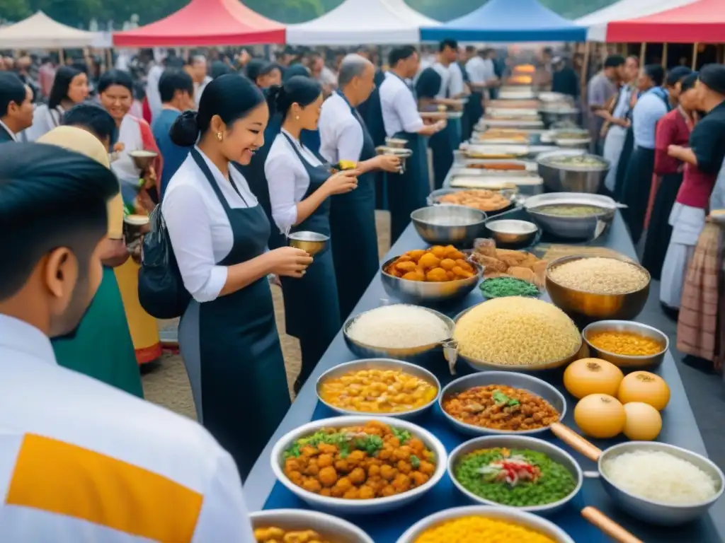 Festival gastronómico multicultural: un puente entre culturas Animado festival gastronómico internacional con diversidad cultural y delicias tradicionales, conectando culturas