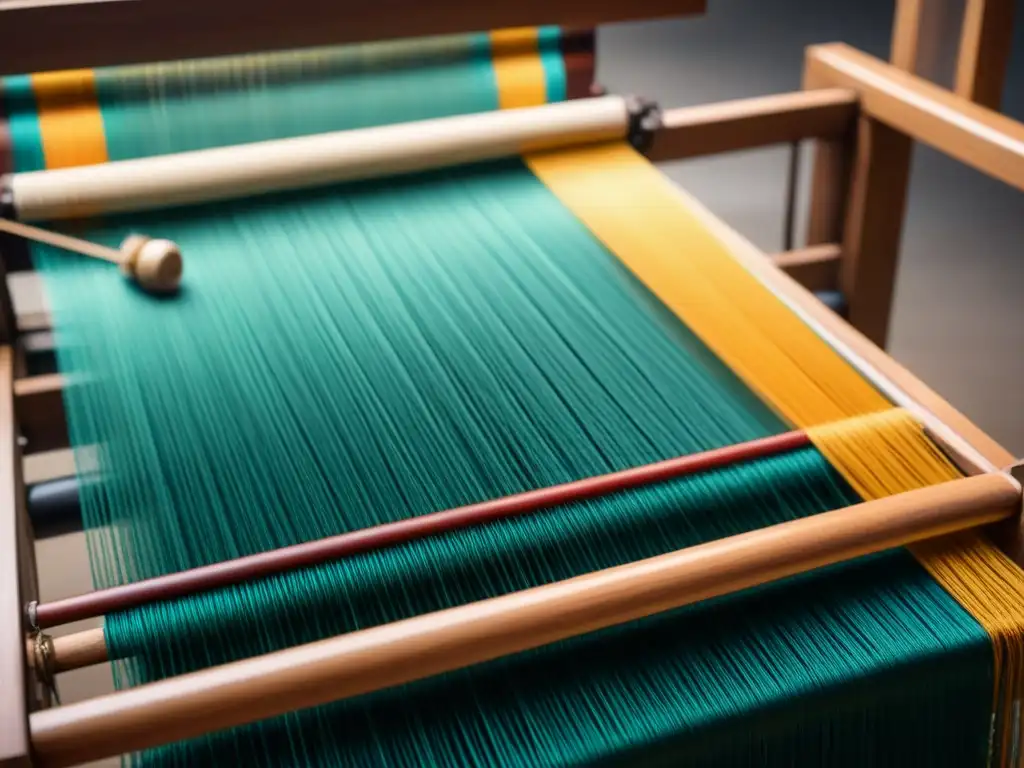 Tejido de seda: arte milenario chino en acción Antigua tradición de seda china: telar en acción con vibrantes colores y patrones intricados