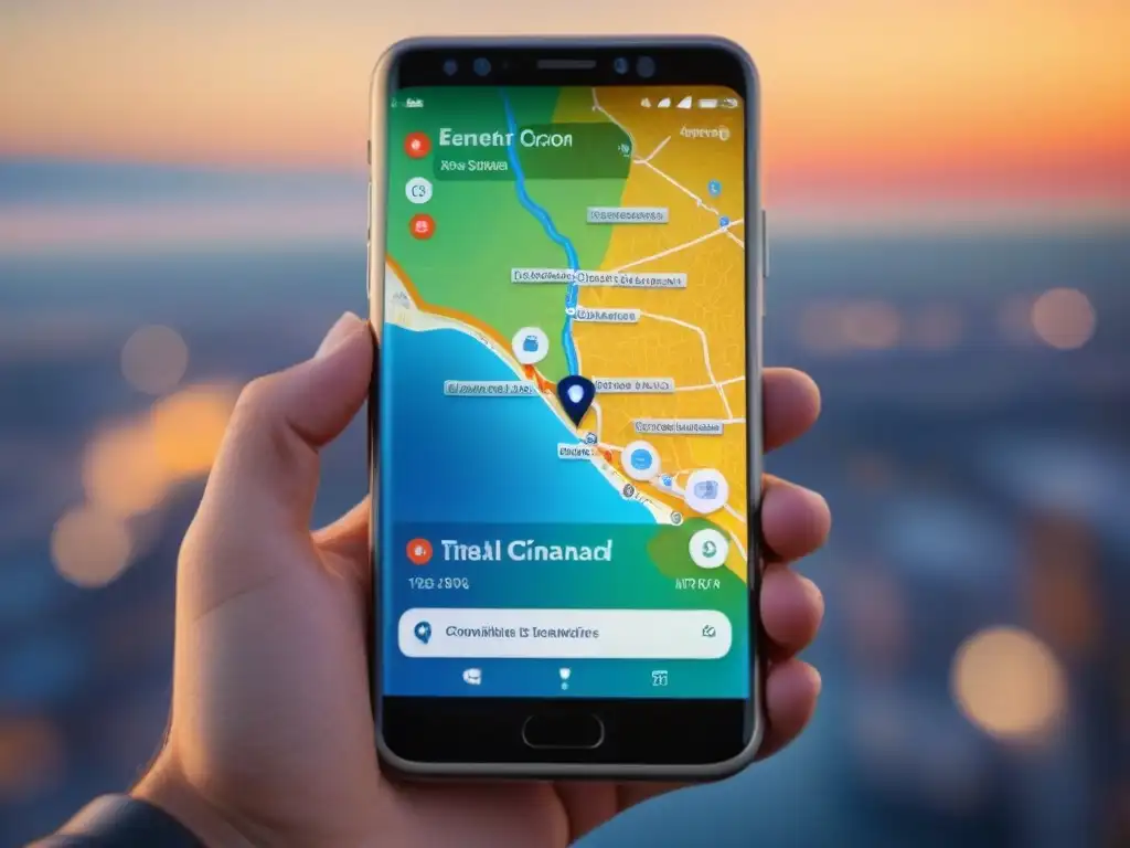 Interfaz de app moderna y colorida con eventos locales en mapa Una app para descubrir eventos locales con diseño moderno y vibrantes colores en pantalla de smartphone