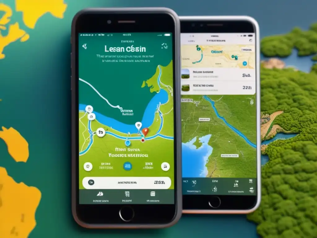 Explora destinos culturales en app de lujo App de viajes culturales con mapas interactivos, destacando vibrantes puntos de interés en pantalla de smartphone