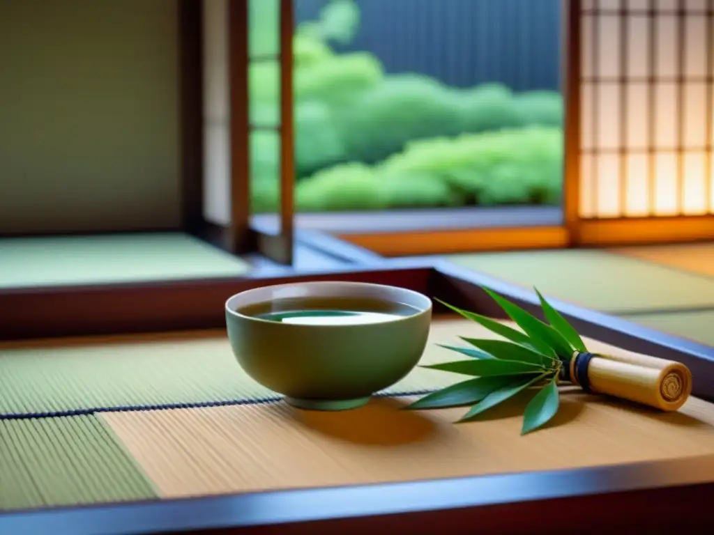 Ceremonia del té japonesa: elegancia y serenidad Armoniosa Ceremonia del té en Japón con utensilios tradicionales en tranquilo tatami