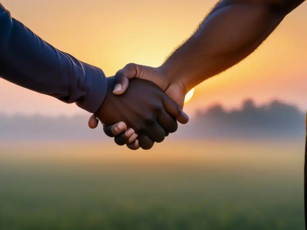 Un atardecer pastel donde siluetas de personas de diferentes culturas se unen, simbolizando conectar con personas de otras culturas