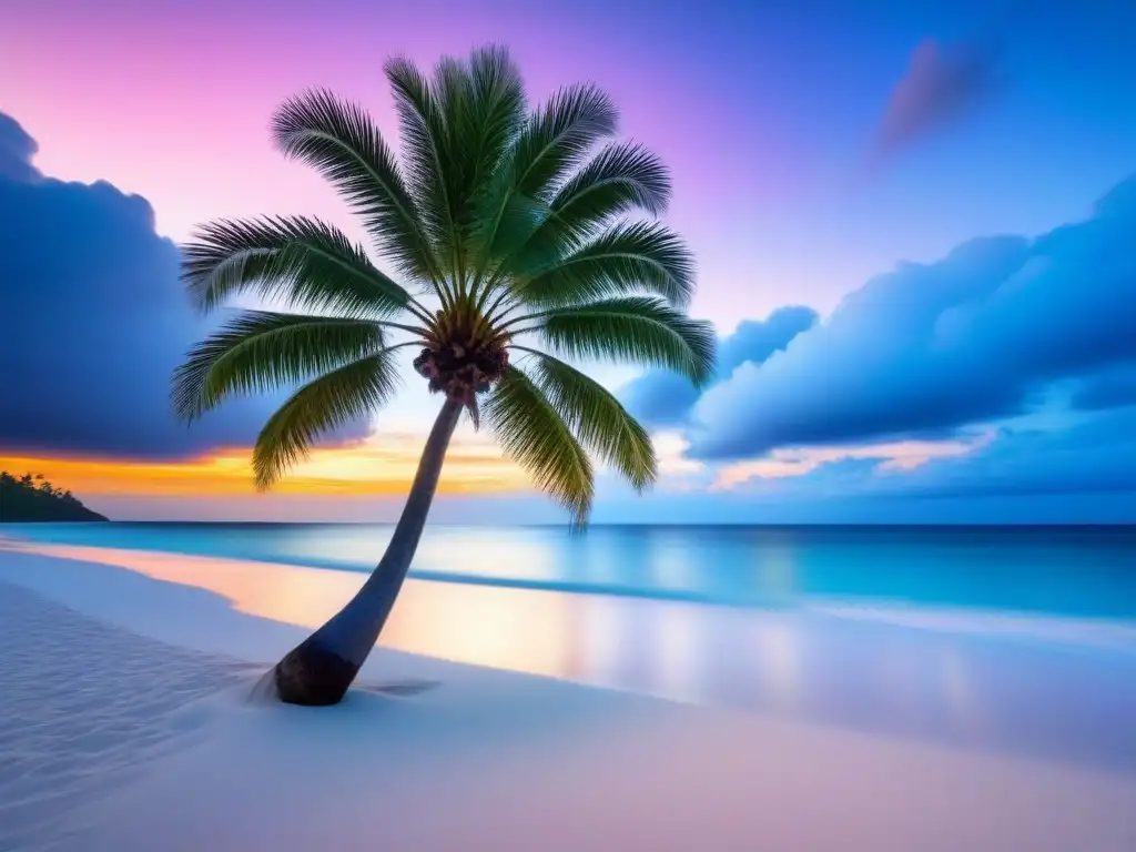 Inversión inmobiliaria en paraíso tropical Atardecer sereno en una playa de arena blanca con aguas turquesas