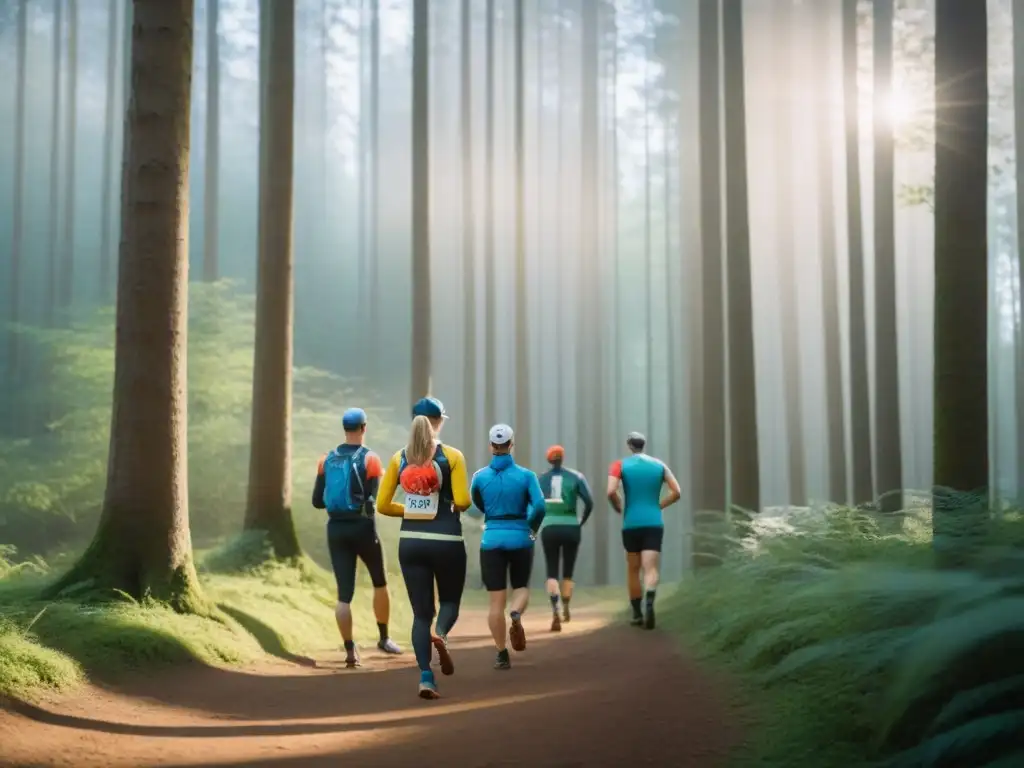 Atletas de orientación listos para la carrera en el bosque, representando la inmersión cultural a través de homestays