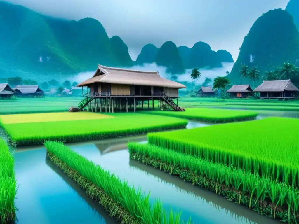 Homestay de madera en arrozales de Vietnam Homestay auténtica entre arrozales en Vietnam, conexión con la naturaleza