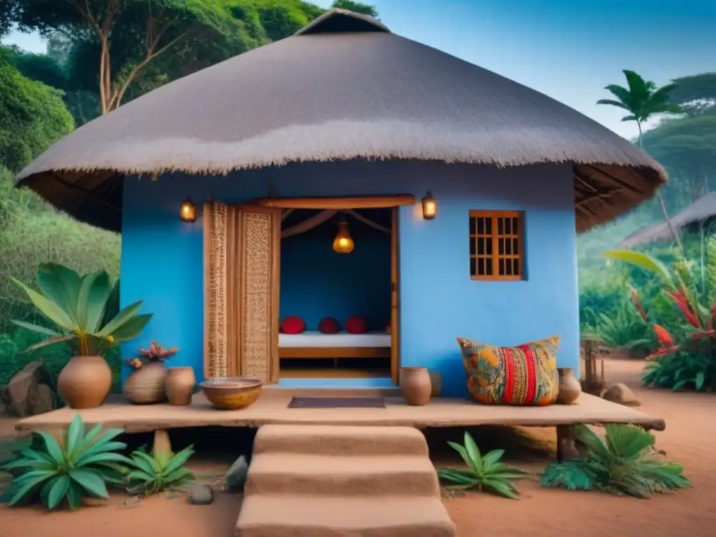 Refugio tradicional africano en la naturaleza exuberante Experimenta los beneficios del homestay en África en una cabaña tradicional rodeada de exuberante vegetación
