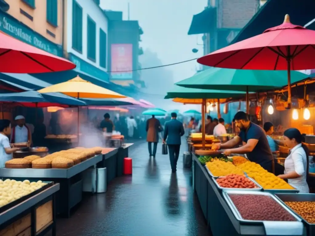 Un bullicioso mercado callejero lleno de colores y aromas, ideal para foodies en busca de destinos gastronómicos