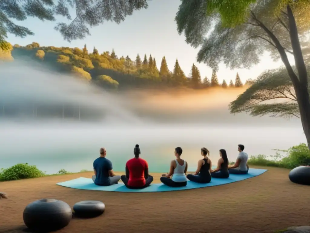 Un círculo de meditación en la naturaleza, reflejando la conexión cultural en retiros de bienestar