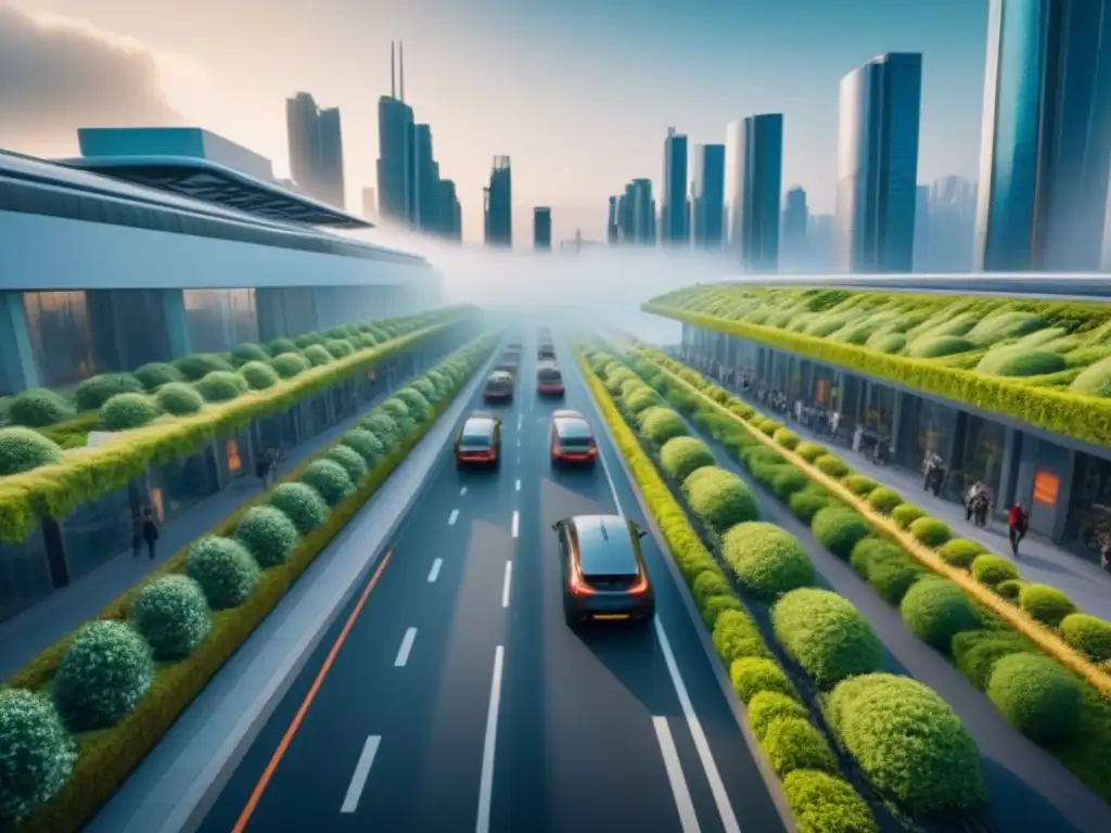 Una ciudad futurista con opciones de transporte ecoamigable para reducir la huella ambiental
