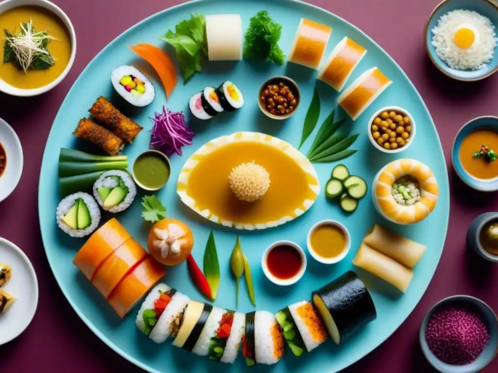 Platillos del mundo: la influencia religiosa en la gastronomía global Collage detallado de gastronomía mundial, reflejando el impacto de las religiones en las comidas del mundo