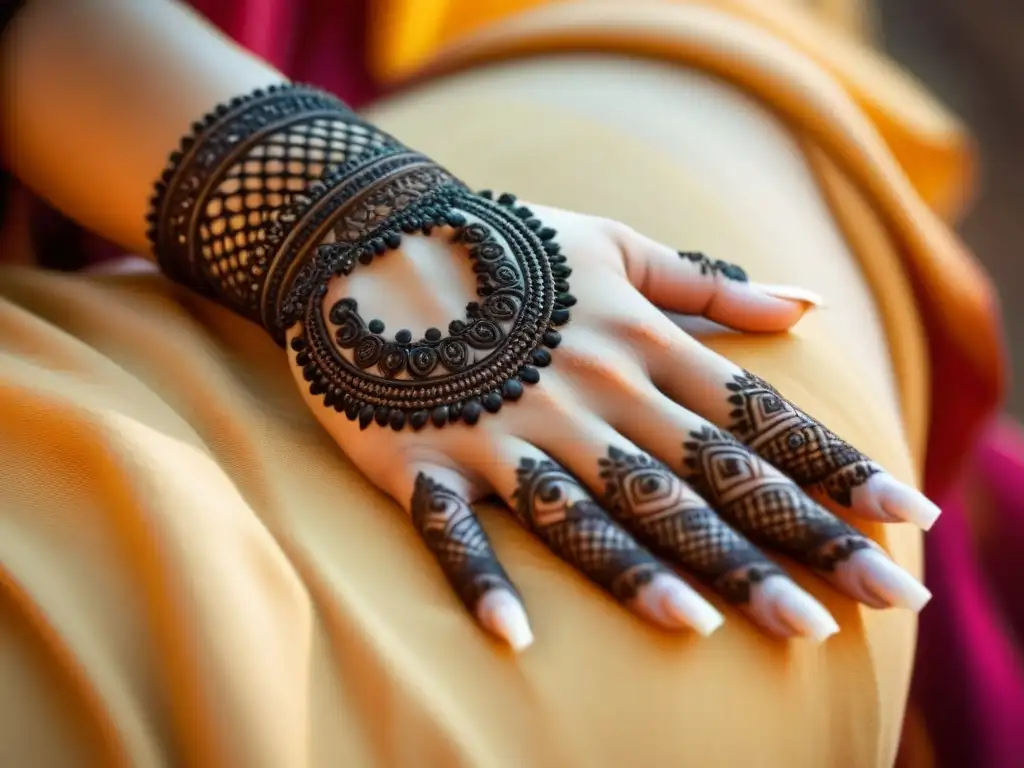 Detalle artístico: diseño de henna sobre una mano, reflejo de la tradición cultural de la India y la inmersión cultural en Consejos homestay India