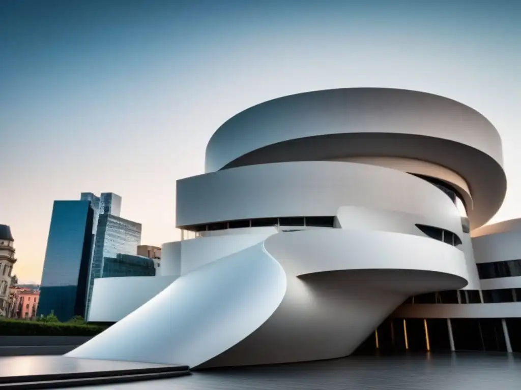 Detalle minimalista en blanco y negro del Museo Guggenheim en Bilbao, España