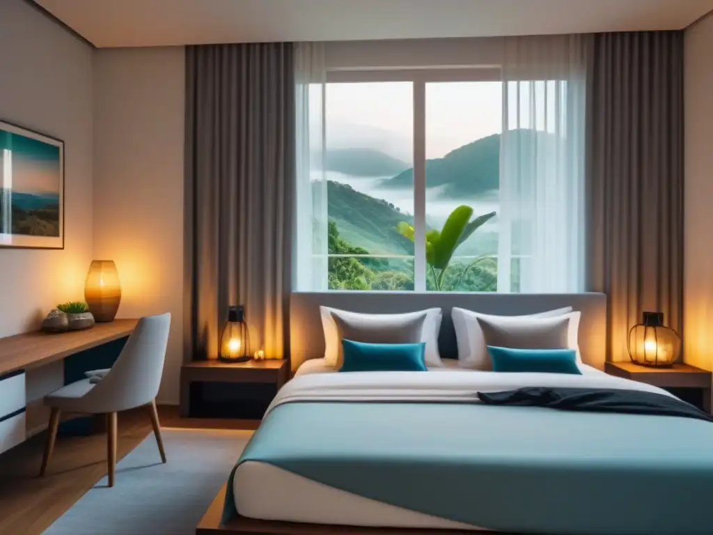 Diseño moderno y sereno de habitación en homestay Un dormitorio moderno y acogedor en un homestay con detalles elegantes y ambiente tranquilo