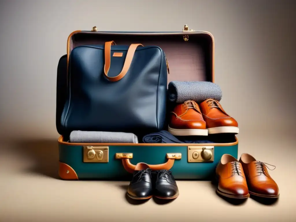 Un elegante y minimalista equipaje organizado con prendas en tonos suaves, revelando preparación meticulosa