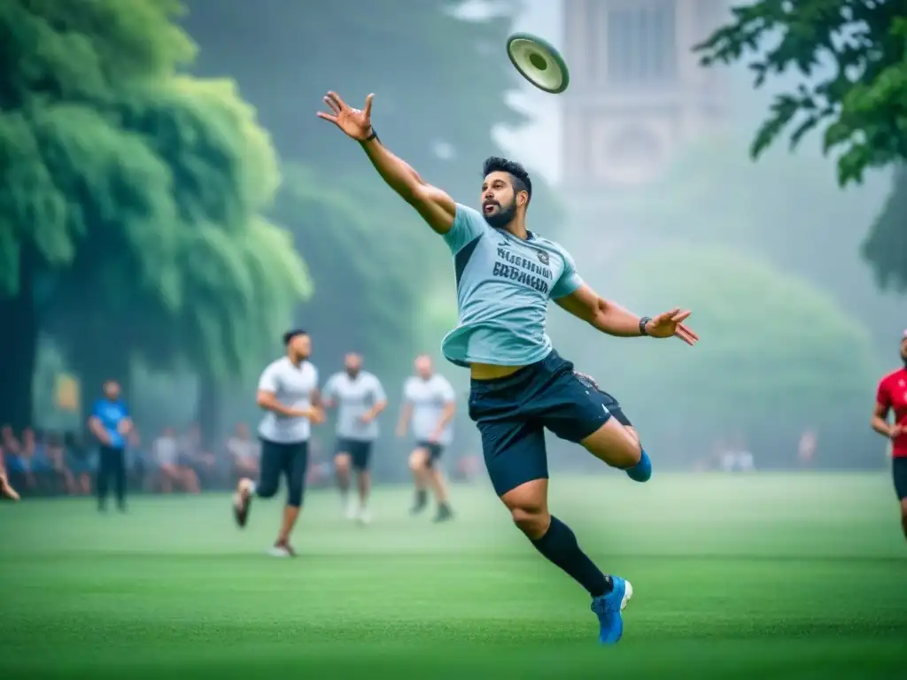 Emocionante juego de Ultimate Frisbee en parque verde, uniendo culturas