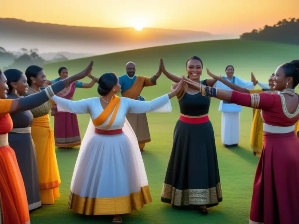 Ceremonia de Bienvenida: Unión Cultural al Atardecer Una emotiva ceremonia de bienvenida en homestays con personas de diversas culturas, unidas en armonía y diversidad al atardecer