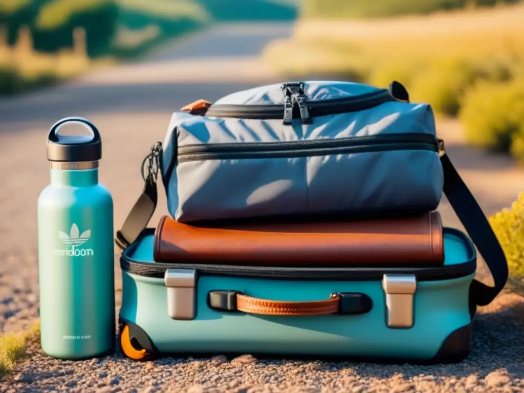 Empaque sostenible para viajes culturales: maleta organizada con elementos eco amigables y elegantes