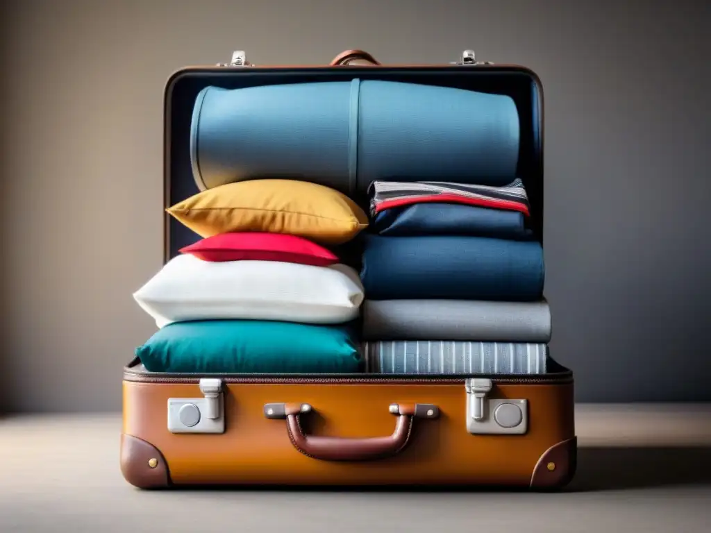 Empaque sostenible para viajes culturales: Maleta organizada con ropa doblada y guía asomando
