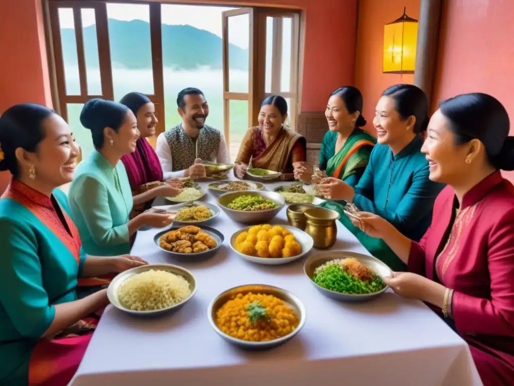 Una escena conmovedora de homestays transformando comunidades mediante turismo, un intercambio cultural lleno de sonrisas y autenticidad