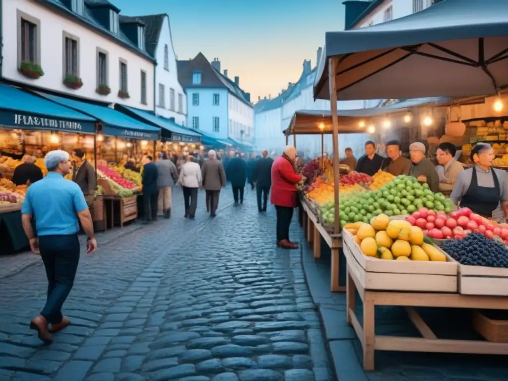 Escena vibrante de mercado al aire libre en un encantador pueblo europeo