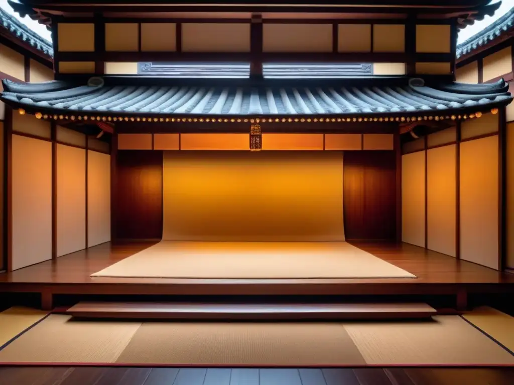 Escenario de teatro Noh japonés, reflejando elegancia y tradición