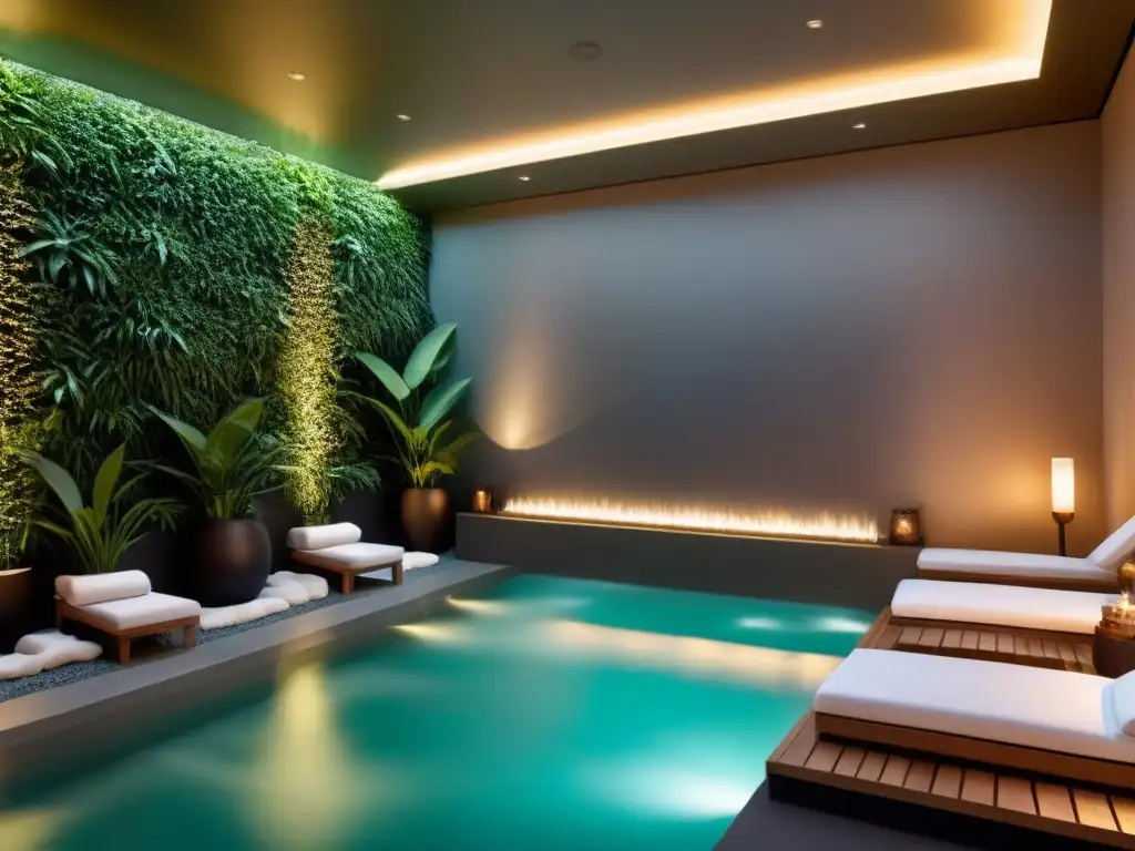 Spa de lujo: diseño minimalista y relajante Espacio de spa lujoso y sereno con diseño minimalista, tonos neutros y ambiente relajante
