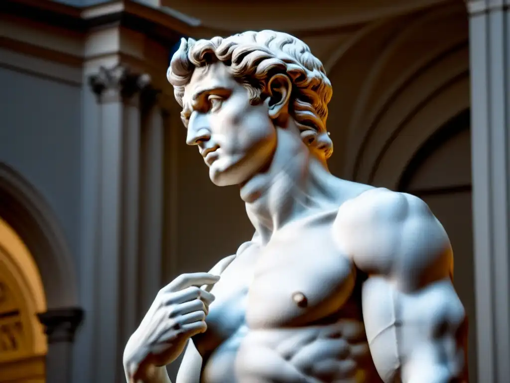 David de Miguel Ángel en 8k: Majestuosidad en mármol Estatua de David de Miguel Ángel en la Galleria dell'Accademia, Florencia