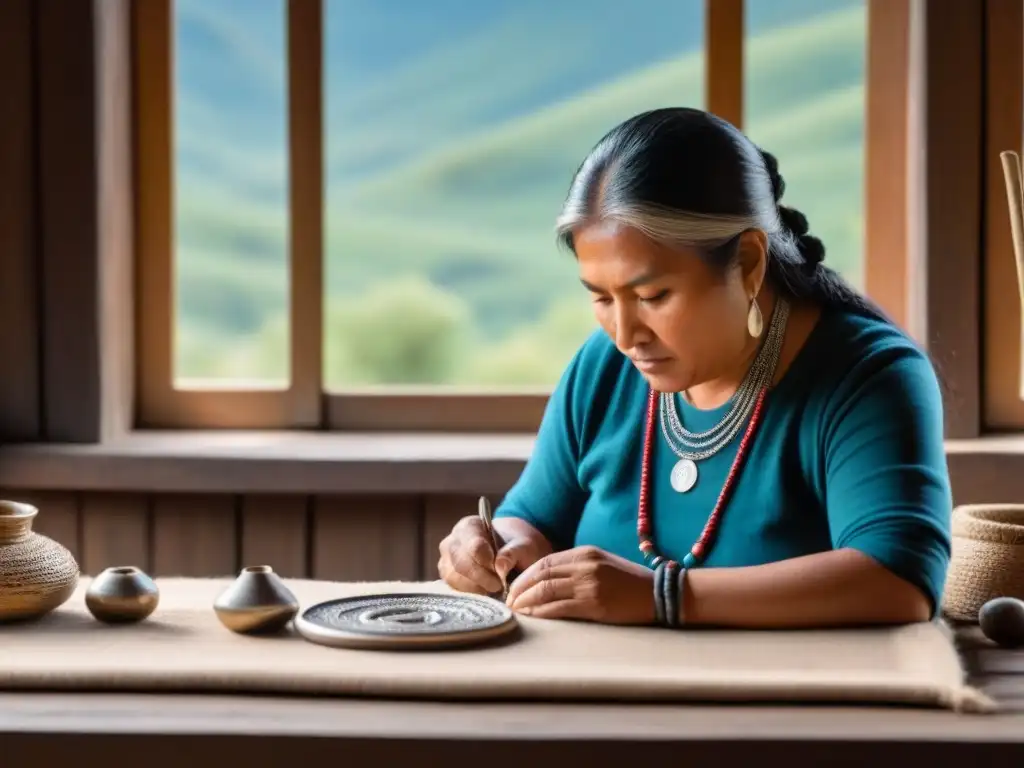 Experiencias culturales en Patagonia exclusiva: Artesano Mapuche creando joyería de plata con destreza y tradición