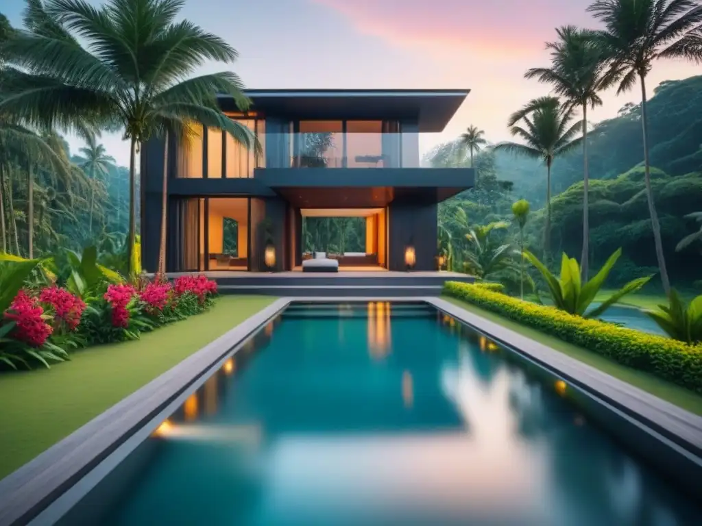 Paraíso tropical: homestay de lujo con piscina infinita al atardecer Experiencias de homestays en destinos exóticos: Un oasis de lujo tropical con piscina infinita y atardecer vibrante