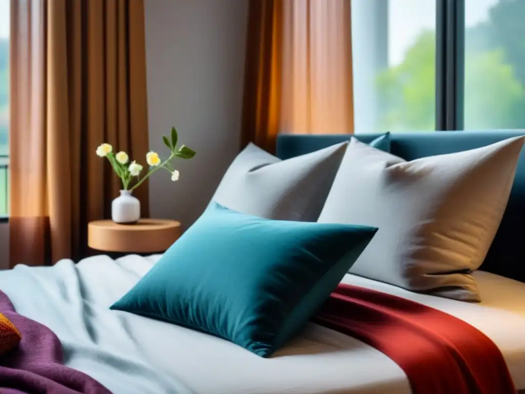 Experiencias de homestays enriquecedoras: Un dormitorio acogedor con cama hecha, almohadones coloridos y luz suave filtrándose por cortinas