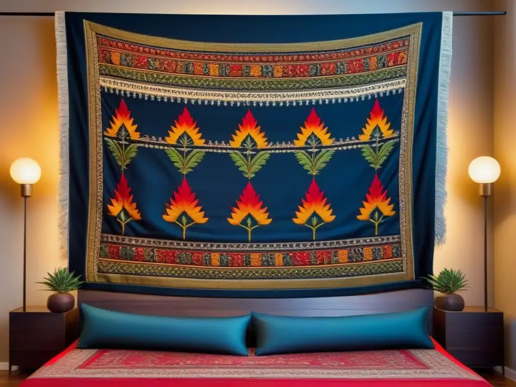 Tapiz artesanal: historia y tradición en vibrantes hilos Exquisito tapiz en telar de madera, muestra hilos vibrantes que narran historias de tradición y memoria cultural en proyectos textiles