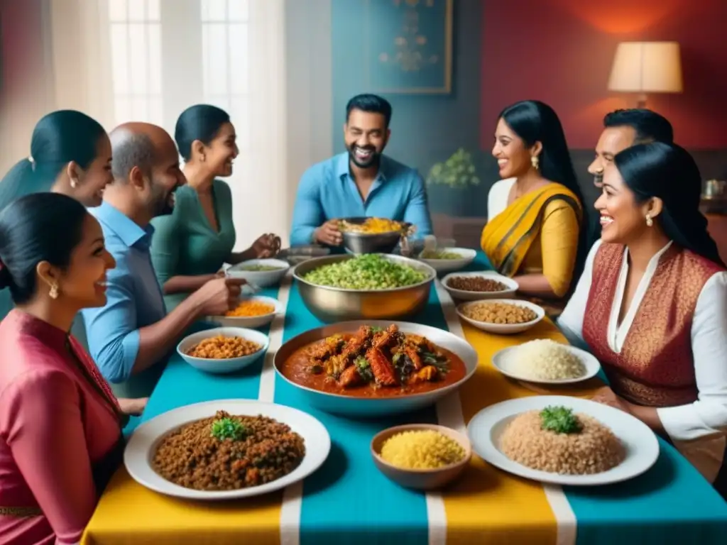Una familia diversa disfruta de platos del mundo en una mesa bellamente decorada