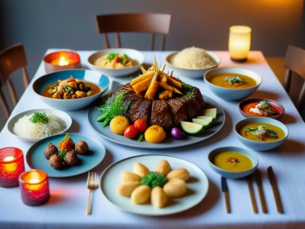 Un festín de comidas tradicionales familiares inmersión cultural en una mesa bellamente decorada