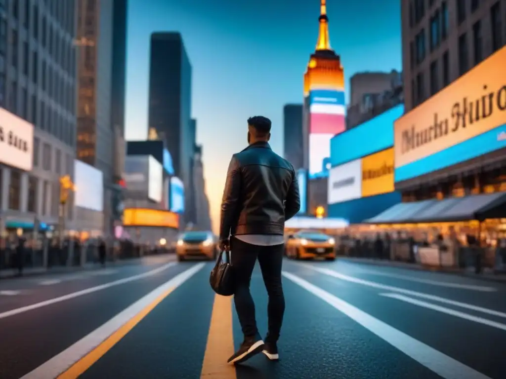 Un fotógrafo urbano en Nueva York capturando la esencia de la ciudad al anochecer