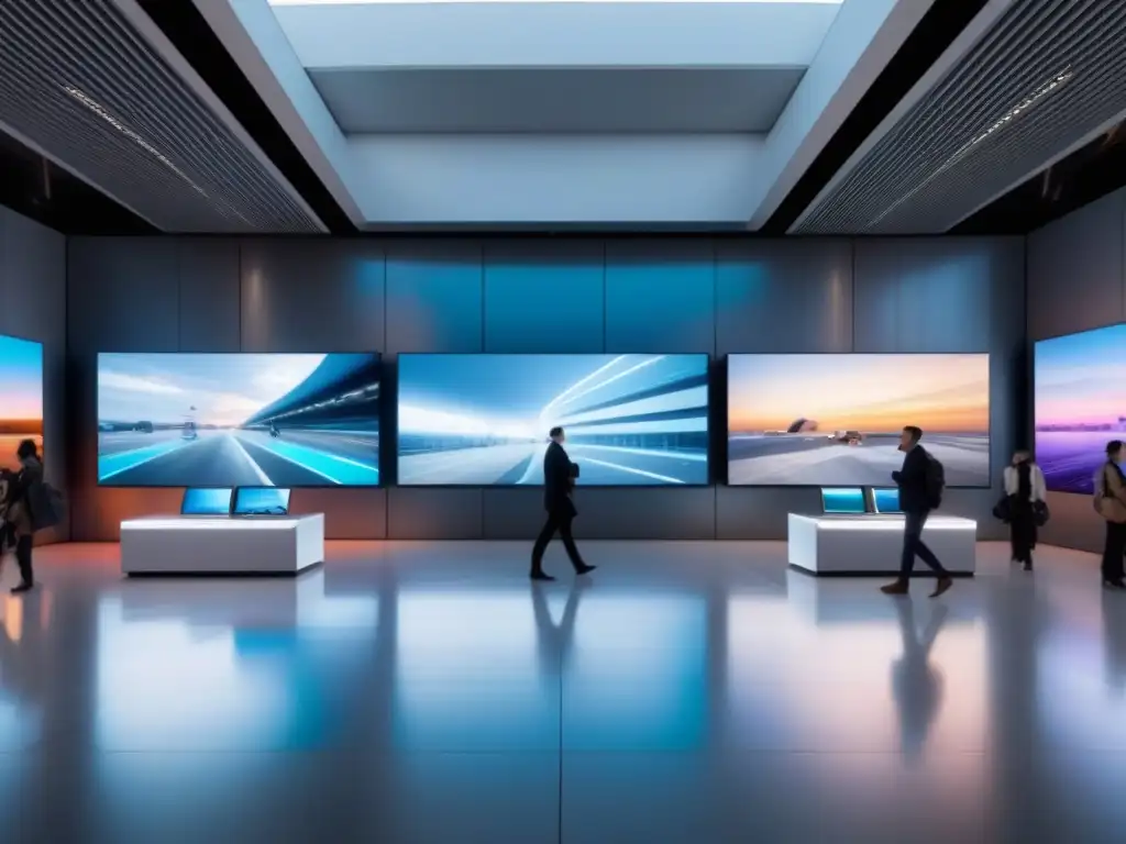 Galera de arte futurista en aeropuerto: fusión de tecnología, arte y viaje Explora la galería de arte digital mientras viajas