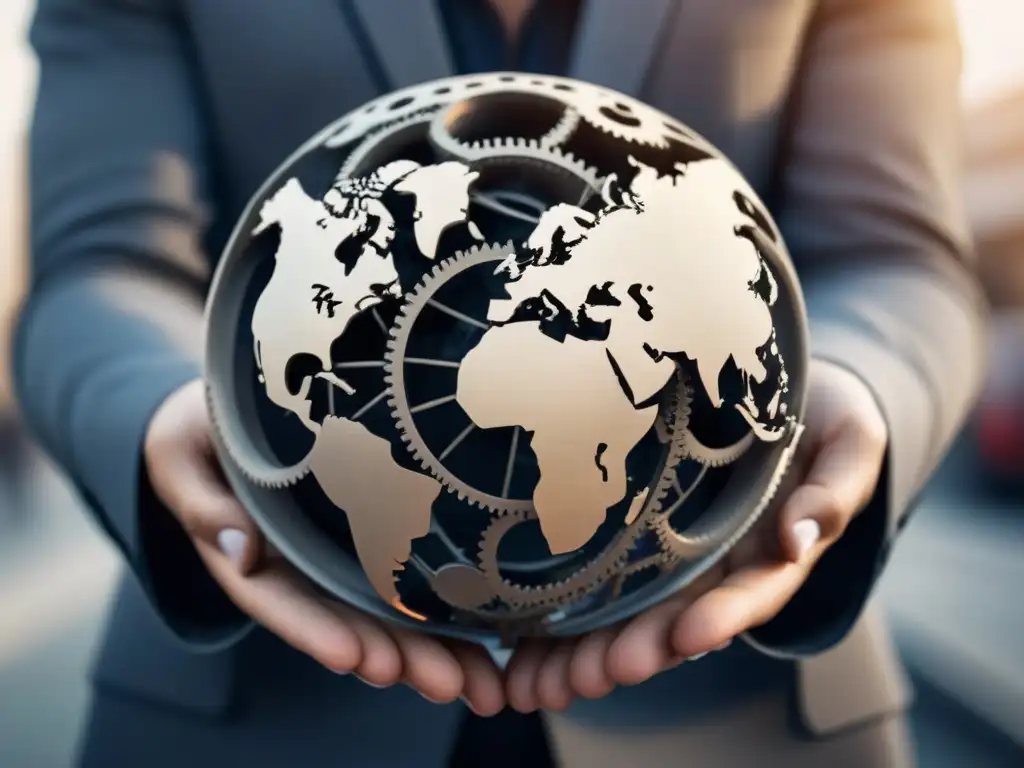 Un globo terráqueo formado por engranajes entrelazados, simbolizando la preparación laboral en intercambios globales