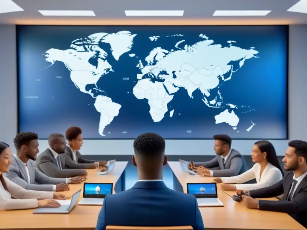 Grupo diverso de estudiantes en un aula virtual intercultural