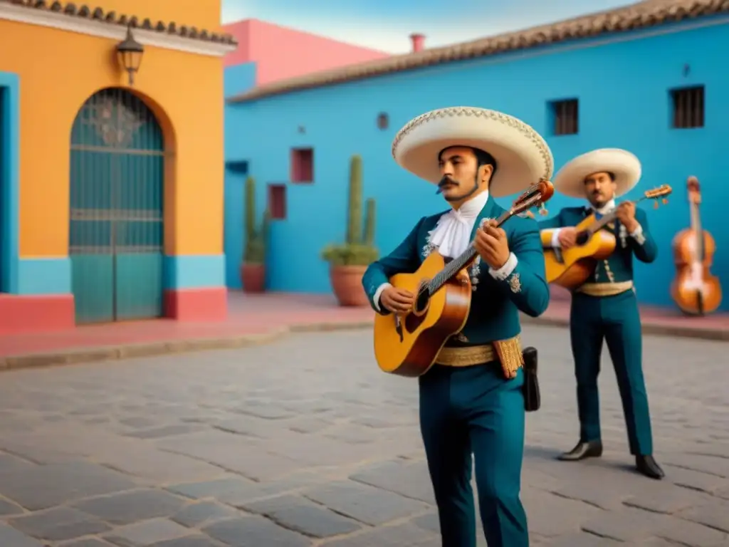 Homestays culturales enriquecedoras experiencias: Mariachis apasionados tocando en una plaza mexicana colorida