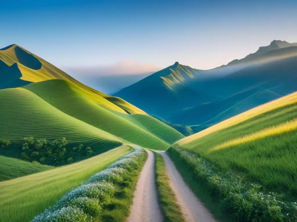 Imagen de paisaje natural sereno y virgen con sendero hacia montaña majestuosa